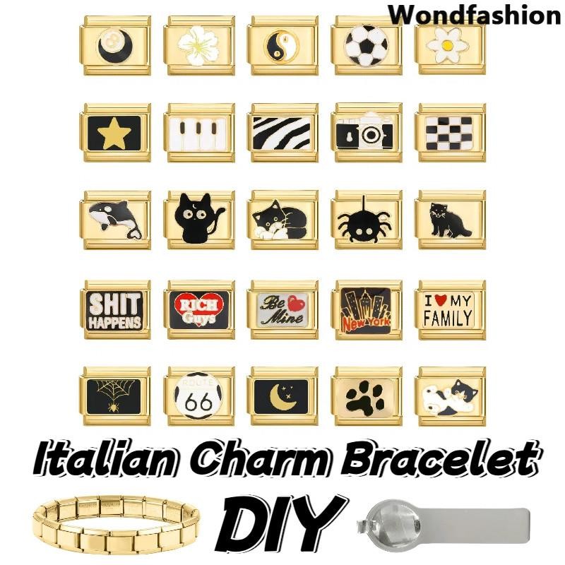 Black Cat Spider สร้อยข้อมือ Charm อิตาเลี่ยน Fit 9 มม.สร้อยข้อมือสแตนเลส DIY เครื่องประดับทําอุปกรณ์เสริม Retro บุคลิกภาพโมดูลสร้อยข้อมืออุปกรณ์เสริม