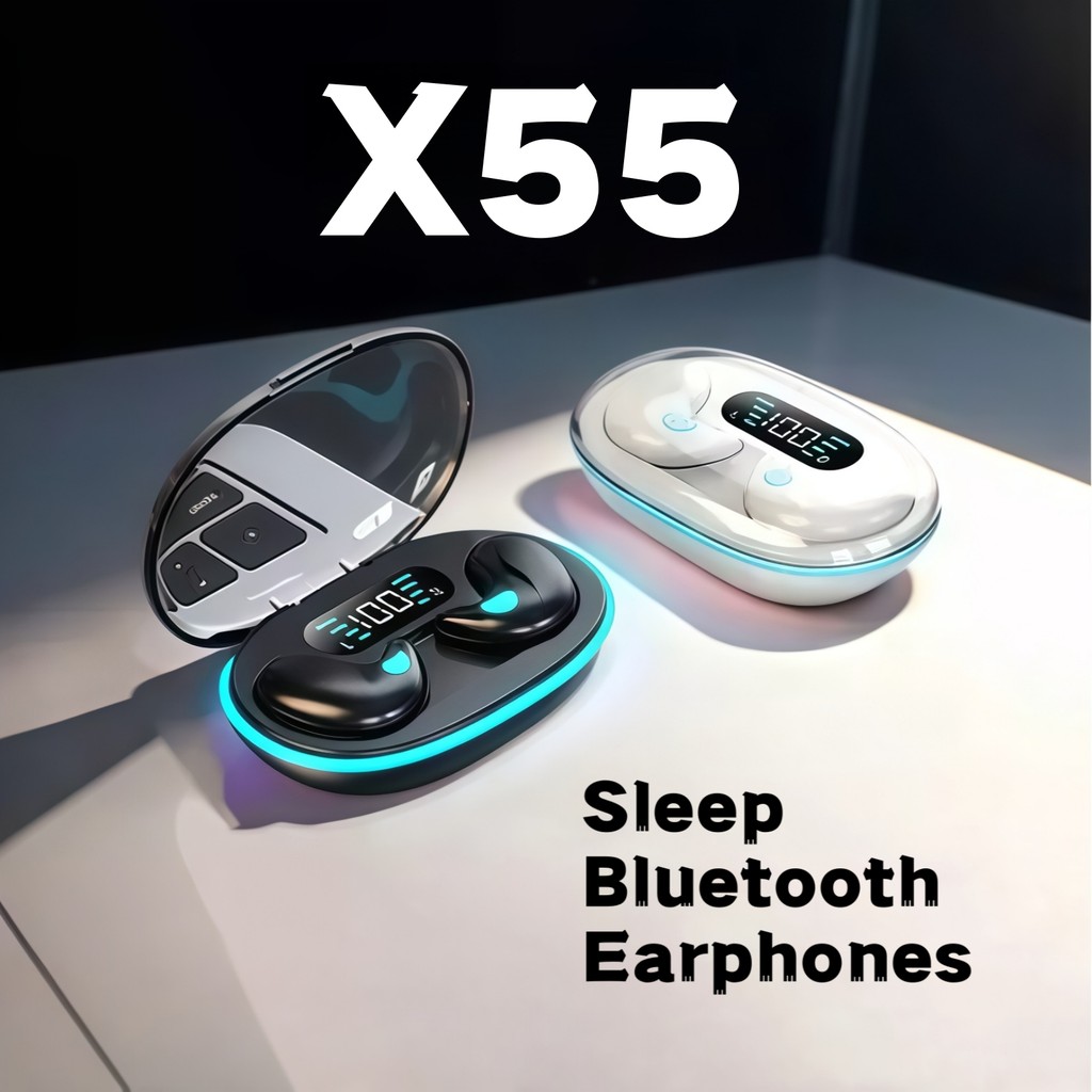 X55: หูฟังหูฟังบลูทูธสําหรับนอนหลับแบบไร้สายพร้อมจอแสดงผลแบตเตอรี่และสวมใส่สบาย