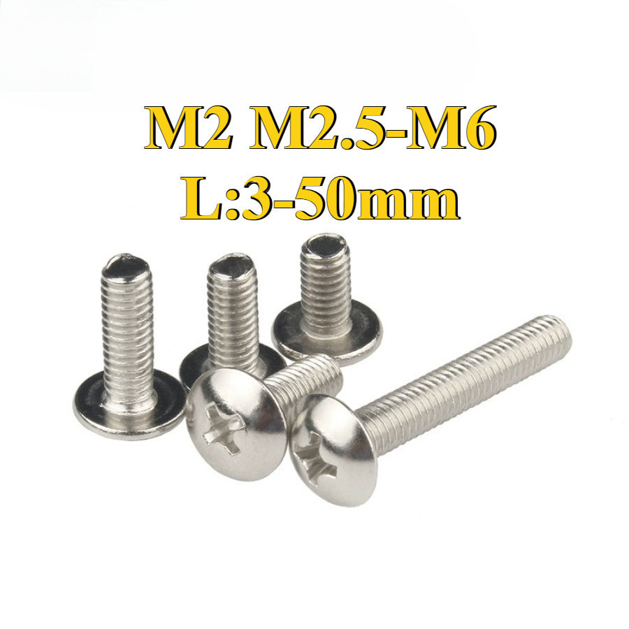 สกรูหัวร่มสายฟ้าหัวแบนขนาดใหญ่นิกเกิล M2/M2.5/M3/M4/M5/M6 * L3-50MM [LRD-G]