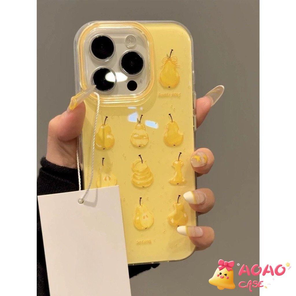 เคสไอโฟน 15 16 สำหรับ iPhone 11 13 15 16 14 12 Pro Max 15 16 14 Plus ลูกแพร์สีเหลืองสดหรูหราปกอ่อน IMD ใหม่ - รูปที่ 2