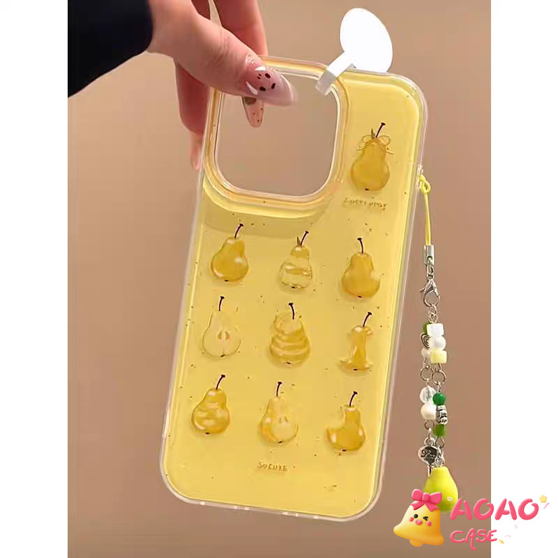 เคสไอโฟน 15 16 สำหรับ iPhone 11 13 15 16 14 12 Pro Max 15 16 14 Plus ลูกแพร์สีเหลืองสดหรูหราปกอ่อน IMD ใหม่ - รูปที่ 3