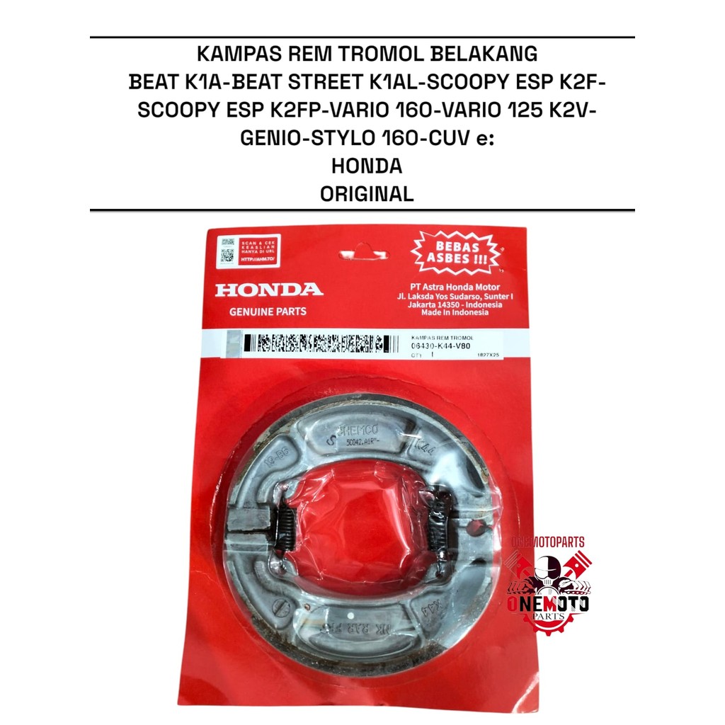 ผ้าเบรค REAR DRUM BEAT STREET K1A SCOOPY ESP K2FP STYLO VARIO 160 125 K2V GENIO CUV e: HONDA 06430-K