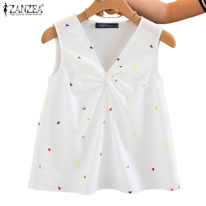 ZANZEA เสื้อกล้ามแขนกุดสำหรับผู้หญิง พิมพ์ลายหัวใจสไตล์เกาหลี