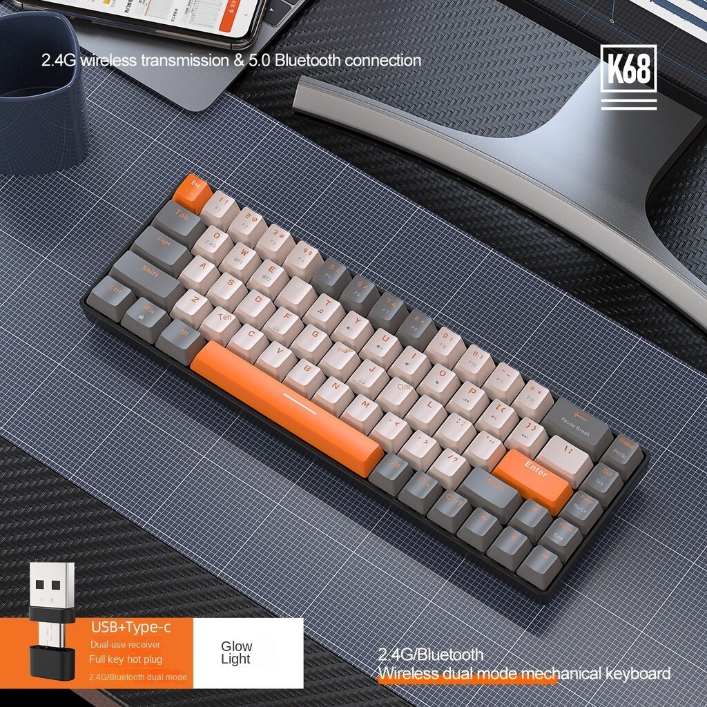 K68 Bluetooth Dual-Mode Mechanical Keyboard,Custom Color Matching,Gaming Hot-Swappable Mechanical Ke
