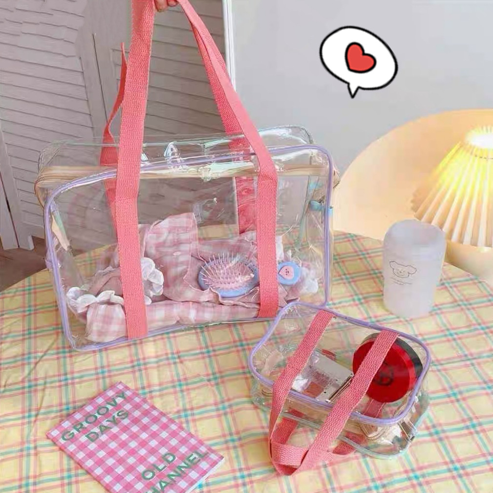 INS กระเป๋าใส กระเป๋า PVC กระเป๋าปิกนิก กระเป๋าเยลลี่ ขนาดใหญ่ กันน้ำ แบบพกพา ATTCH