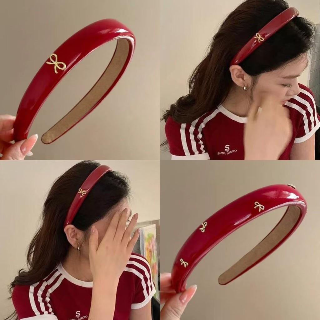 ที่คาดผมโบว์เงาสีแดงย้อนยุค