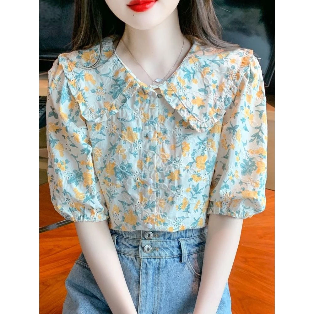 เสื้อลายดอกไม้ผู้หญิง ไซส์ S-2XL แขนสั้น ทรงหลวม สไตล์เกาหลี thumbnail 5