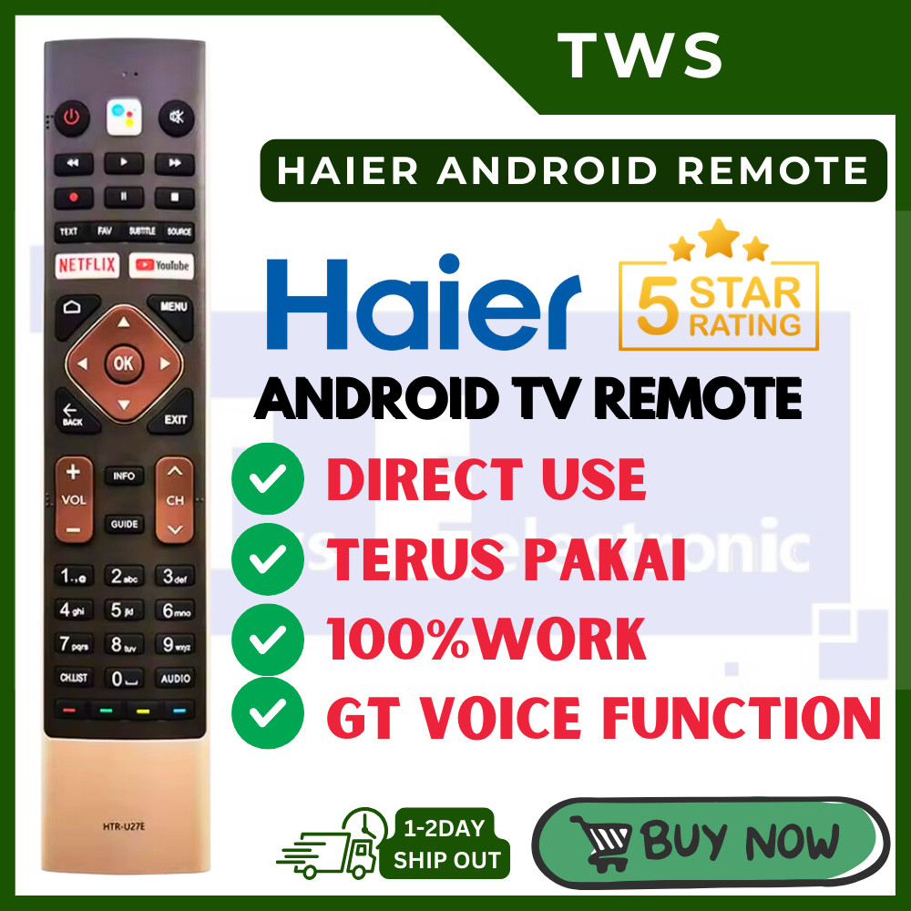 TWS Haier android TV / รีโมทคอนโทรลสมาร์ททีวี HTR-U27E |Haier รีโมททีวี|Haier สมาร์ททีวี คุณภาพสูง|Haier รีโมทไม่มีเสียง