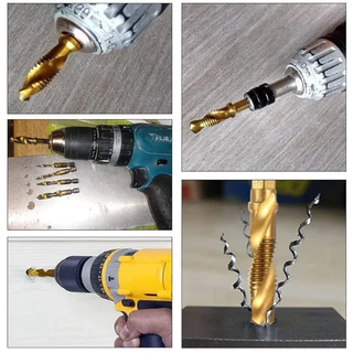 6pcs ดอกต๊าป ชุดต๊าปเกลียว M3-M10 ชุบแข็งมีดอกเจาะในตัว ต๊าปเกลียว แกนหกเหลี่ยม ชุดดอกเจาะ ดอกสว่าน
