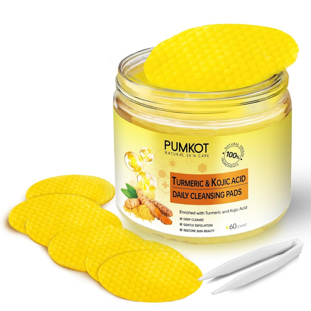 Turmeric Kojic Acid Cleansing Pads, Turmeric Face Scrub Pads Enriched with Kojic Acid and Turmeric, 