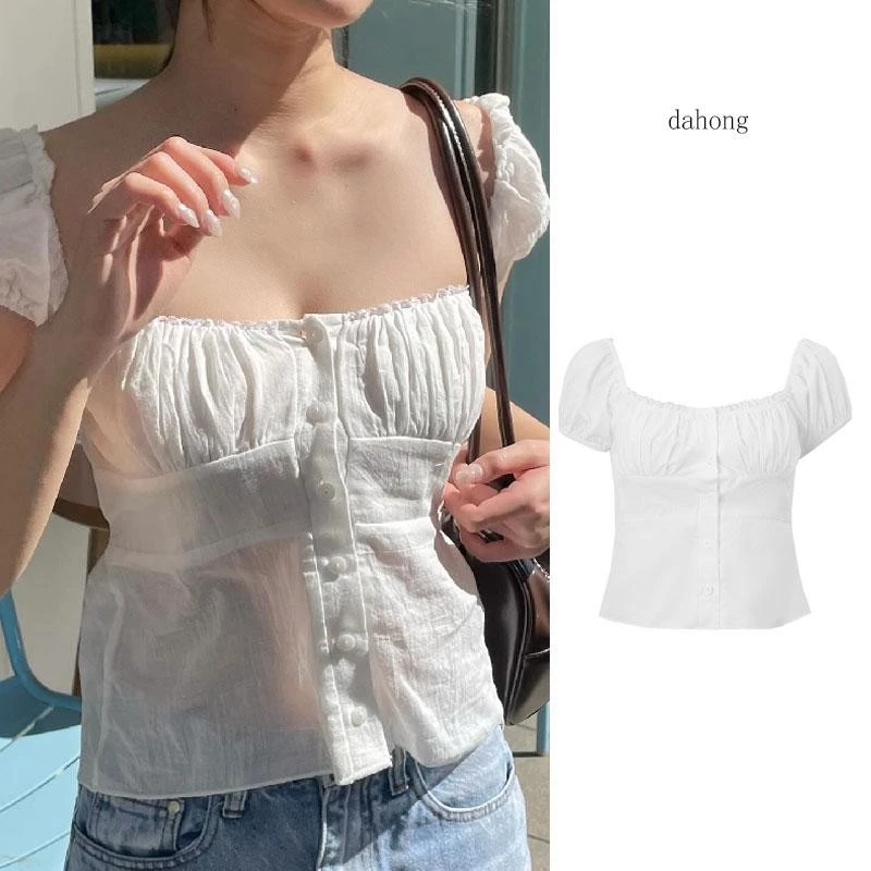 Dahong 💖W634 เสื้อแขนตุ๊กตา เสื้อแขนพองแต่งคอลูกไม้ สไตล์ใหม่ หลวม เวอร์ชั่นเกาหลี เสื้อสวยเป็นทรง ตอนนี้สวยน่ารักมากๆ