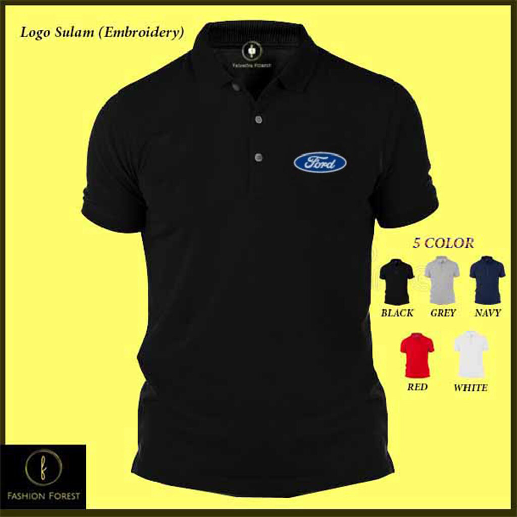 Baju Polo Classic T เสื้อโลโก้ Ford New Hybrid & Electric Vehicles SUVs Sulam เย็บปักถักร้อยสําหรับผู้ชายและผู้หญิง 100% COTTON ff1