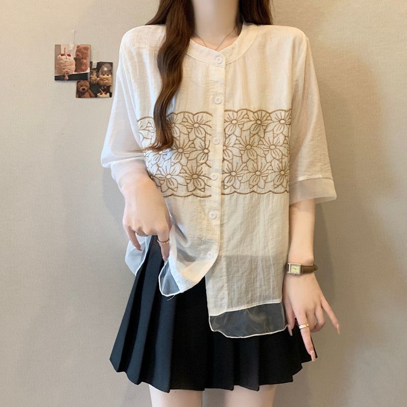 ส่งไวจากไทย⭐Summer⭐M-4XL   พลัสขนาดเสื้อผ้าผู้หญิงฤดูร้อนเสื้อชีฟองหลวมพอดีเสื้อแขนสั้นเสื้อผู้หญิงเกาหลีฤดูร้อน