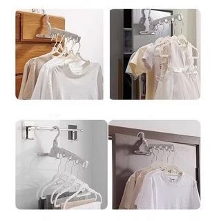 ไม้แขวนเสื้อ 5 รู ราวตากผ้า แบบพับได้ ปรับได้ พกพาสะดวก พับ อเนกประสงค์ ไม้แขวนเสื้อ