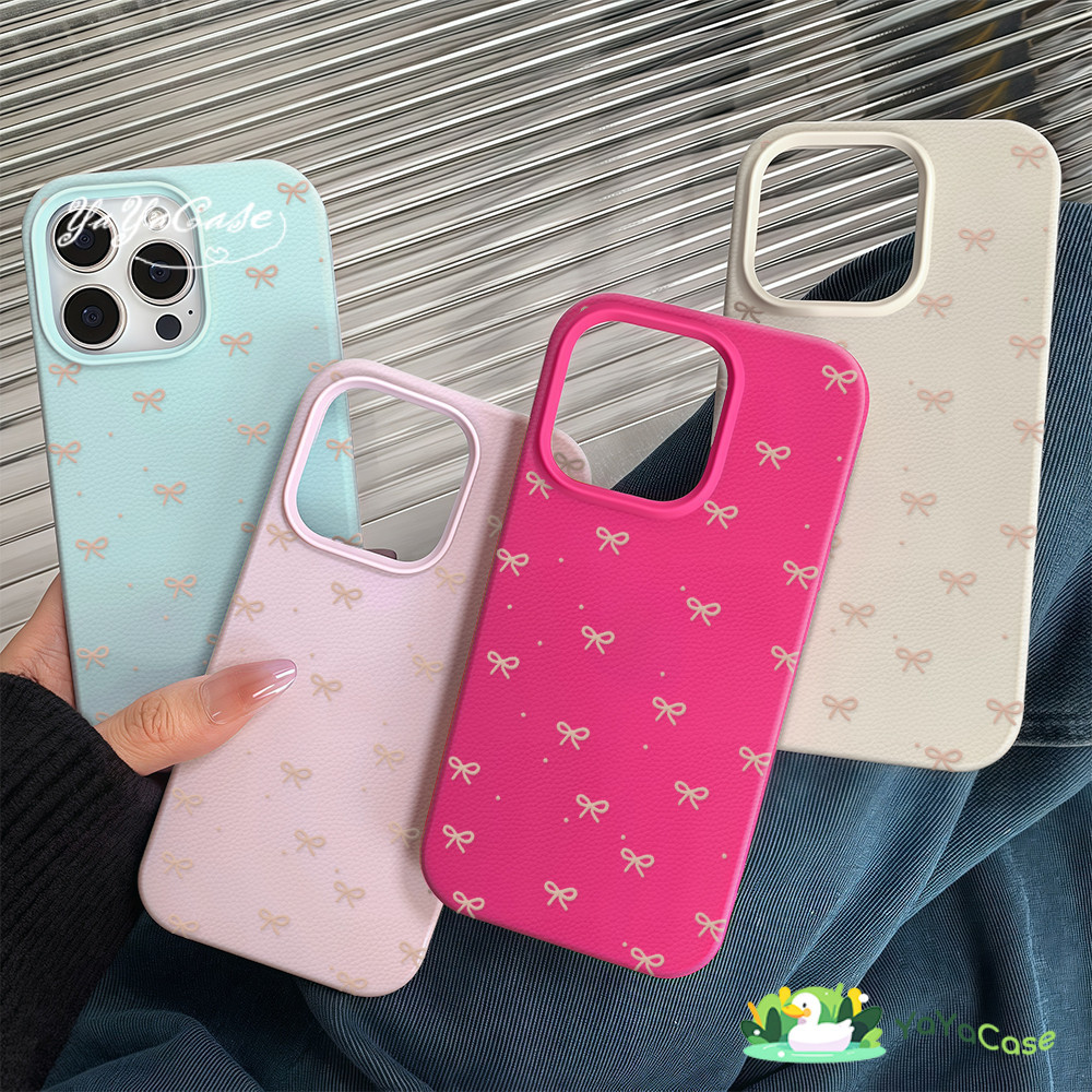 🦢แฟชั่นโบว์ผูกโบว์ลักษณะหนังผิวสัมผัสนุ่ม เคส IPhone 13 16 11 15 14 12 Pro Max 7Plus 16 14 15 8 7 Plus 8Plus XR X XS Max