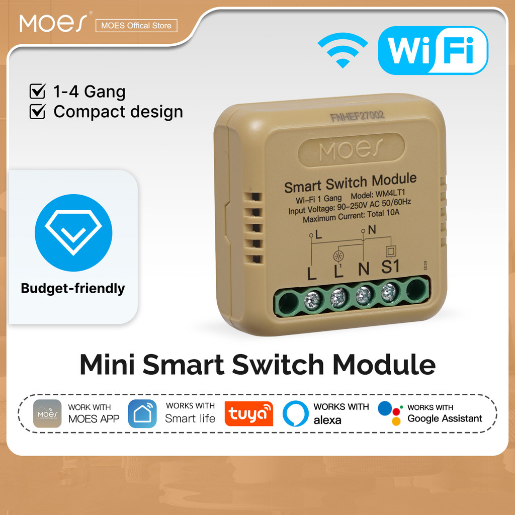 ​​MOES Mini Smart Switch 1-4 Gang,WiFi/Zigbee DIY Module,ทํางานร่วมกับ Alexa&Google Home,Timer & Voice Control,Home Automation​​