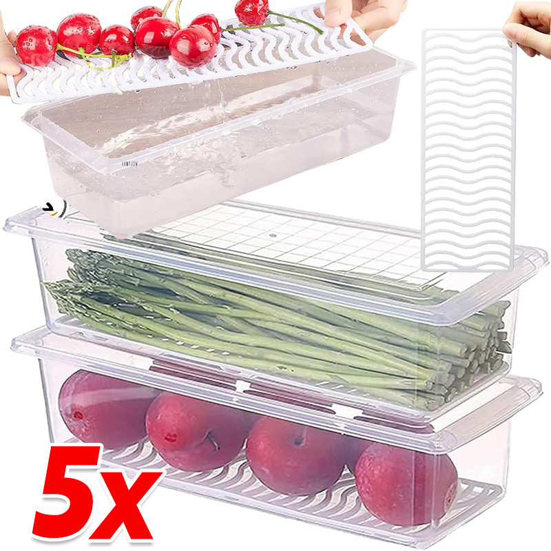 1/3/5 ชิ้นตู้เย็นกล่องเก็บอาหาร - PP Fresh-Keeper กล่องสําหรับผลไม้/ผักห้องครัว Organizer