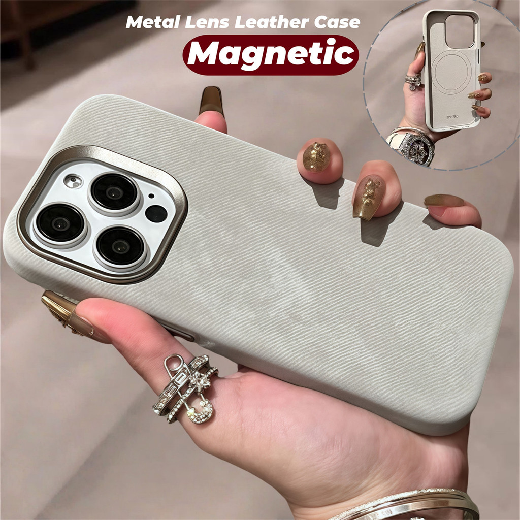 Luxury Flannel หนังแม่เหล็กสําหรับ iPhone 16 15 14 13 12 Pro Max Plus ธุรกิจ Minimalist ชุบกล้องซิลิโคนอ่อนนุ่มปกหลัง