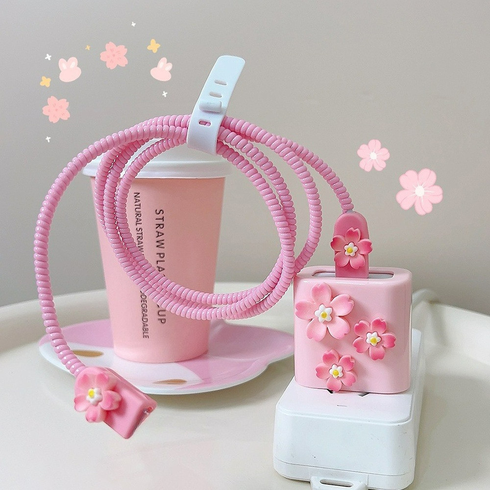 5 in 1 PD 18W/20W หัวชาร์จฝาครอบป้องกันม้วนเก็บสาย ชุดถนอมสายชาร์จลายการ์ตูนน่ารัก/เคสTPUหัวชาร์จ