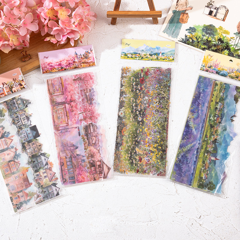 10 แผ่น Romatic สีน้ํา Jungle Series ยาว Stirp PET ทิวทัศน์ Creating สติกเกอร์ตกแต่ง DIY วัสดุ Decals