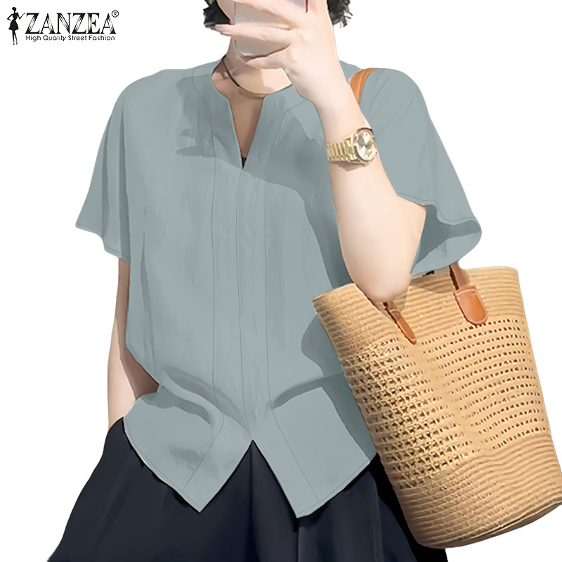 ZANZEA เสื้อแฟชั่นเกาหลีสำหรับผู้หญิง แขนหลวม สไตล์เรียบหรู