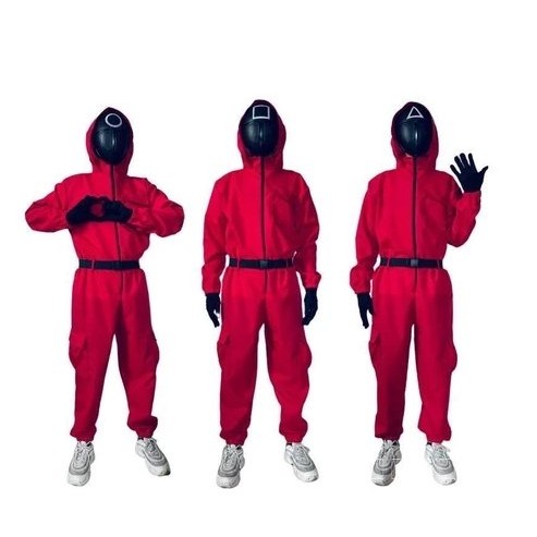 Local shipping ชุด+หน้ากาก squid game ไม่ต้องรอ ส่งจาก กทม ฮาโลวีนบท เกมปลาหมึกยาม Hooded Jumpsuit ฮาโลวีนบท