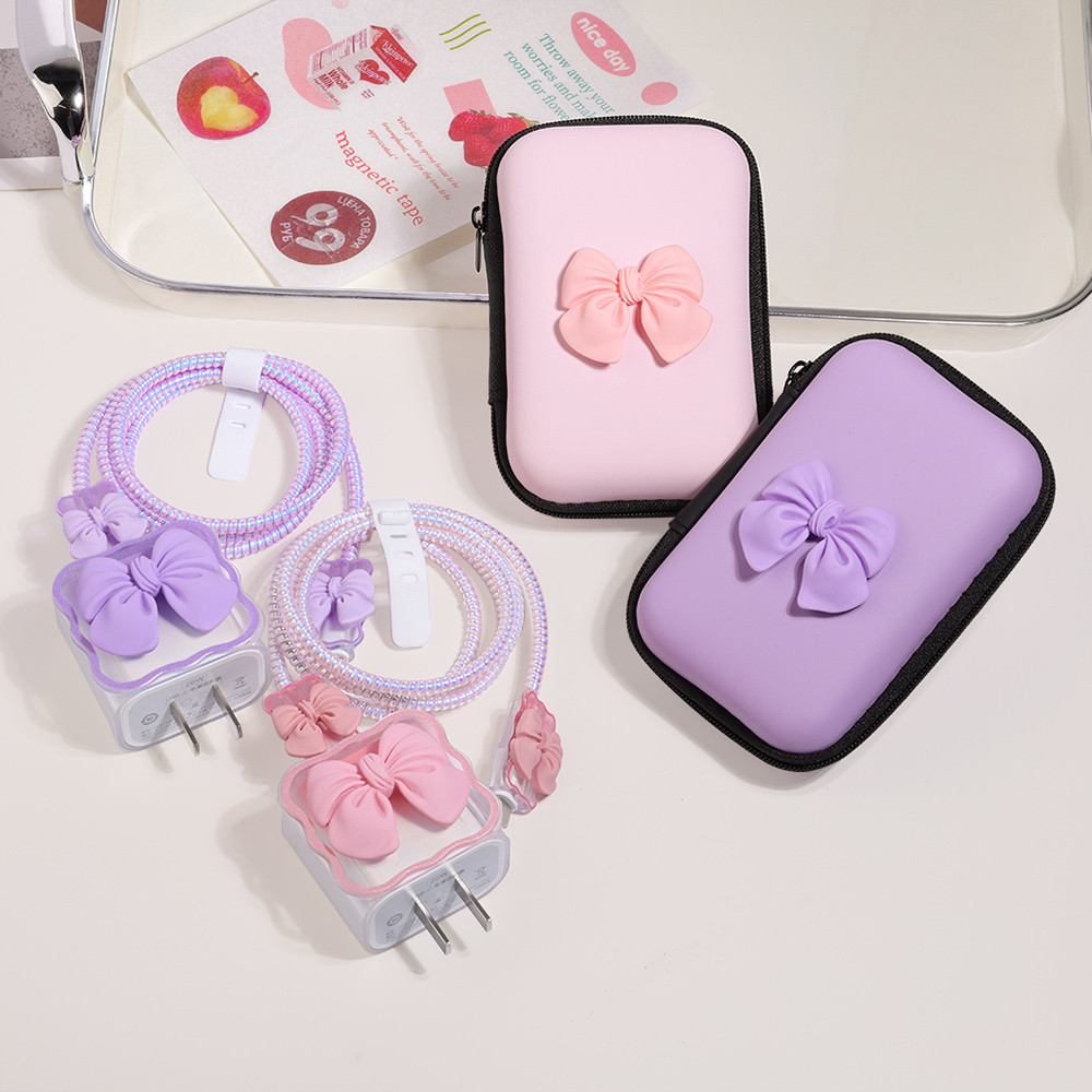 6in1 กระเป๋ามินิแบบพกพา เหรียญ สายUSB อุปกรณ์เสริม กระเป๋าใส่หูฟัง กระเป๋าสายชาร์จ+ชุดถนอมสายชาร์สำห