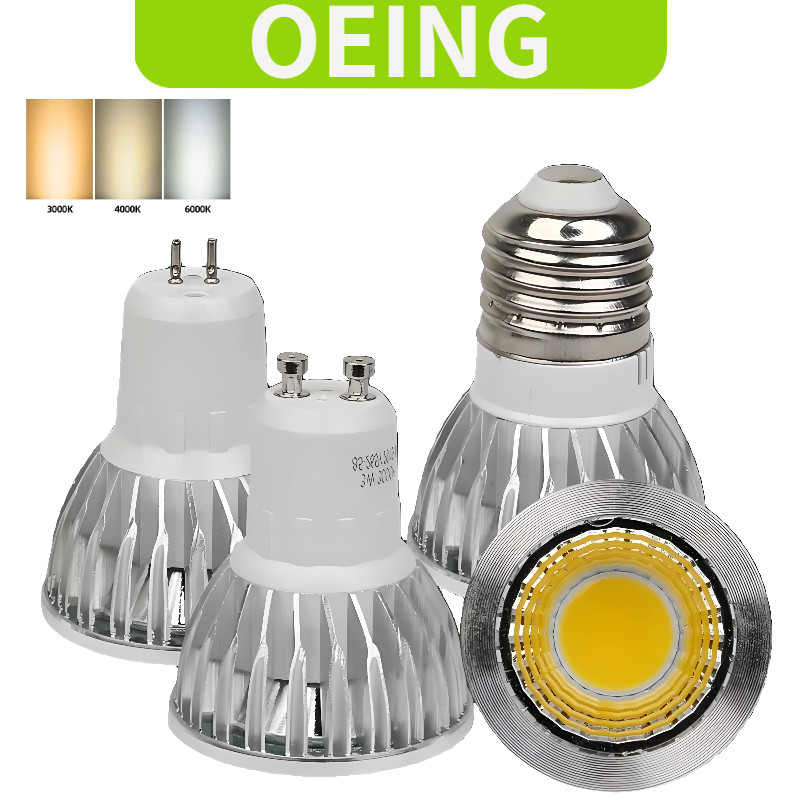 OEING LED COB Spotlight หลอดไฟ 5W 9W 12W 15W E27 E14 85-265V 24 องศา MR16 GU10 GU5.3 แสงอบอุ่น 3000K Neutral Light 4000K แสงสีขาว 6000K Tri สี