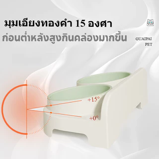 FOR_PET ชามแมว ชามอาหารแมวสแตนเลส จานข้าวแมว มุมเอียงทอง 15 ° ถอดออกได้ ไม่ทำร้ายคอ