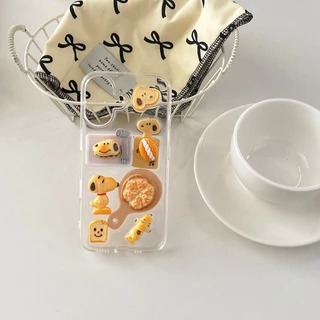 ปลอกสําหรับiPhone 16 Pro Max 14 15 13 12P 11 น่ารัก 3D Snoopyพิซซ่าขนมปังตกแต่งกันกระแทกTPU Anti-Scratchเคสโทรศัพท์Fall-proofฝาครอบป้องกันShell