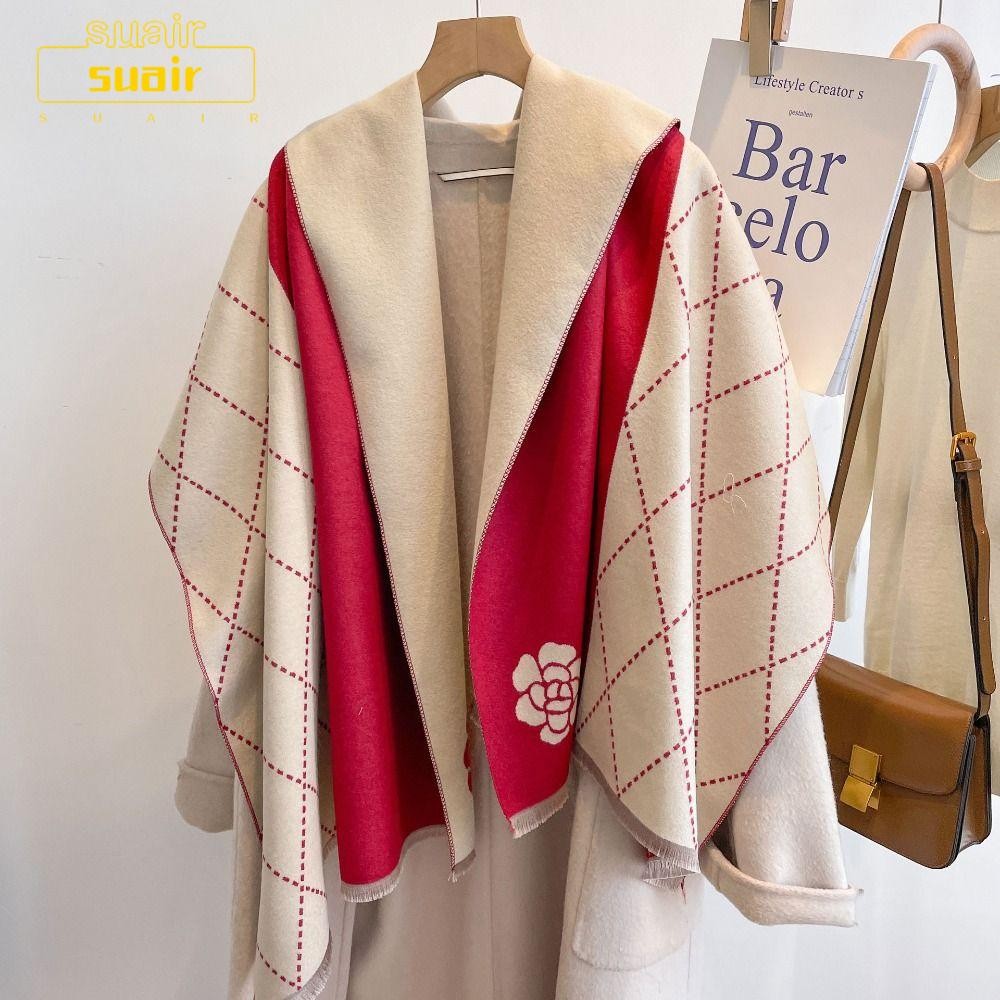 ผ้าคลุมไหล่แคชเมียร์หนา SUAIR แบบ cape และ hijab ยาว พิมินา ผ้าห่มเนื้อนุ่ม เหมาะสำหรับฤดูฝนและฤดูหนาว