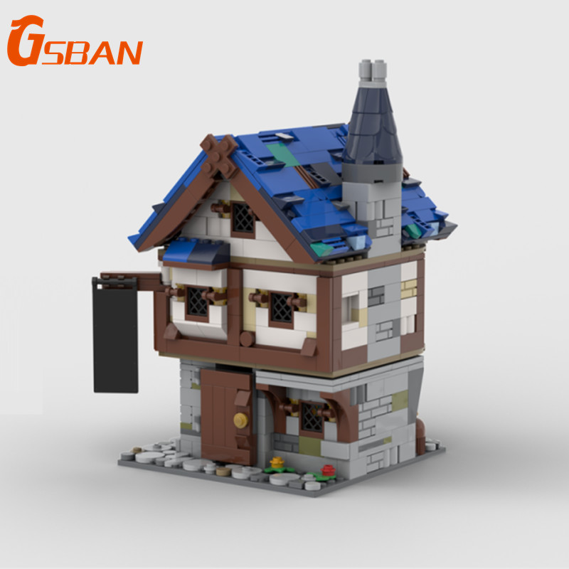 ยุคกลาง Apothecary house Building Blocks ของขวัญสําหรับเด็ก DIY ประกอบของเล่น 836 ชิ้นอิฐ MOC-82736