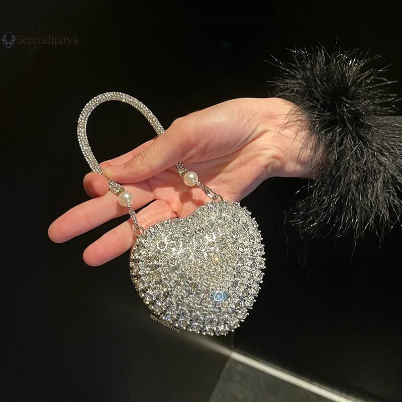 SEE หรูหราขนาดเล็กรูปหัวใจ Rhinestones คลัทช์กระเป๋าสุภาพสตรีแฟชั่นกระเป๋าสําหรับผู้หญิงกระเป๋าสะพายไหล่ของขวัญ TH