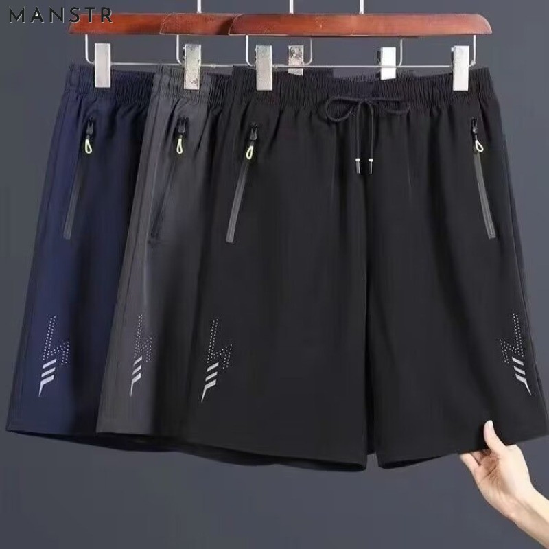 MANSTR M-5XL ฤดูร้อนใหม่ผู้ชายs ผ้าไหมน้ําแข็งสบายๆกีฬากางเกงขาสั้นหลวม กางเกงวิ่งไซส์พิเศษ
