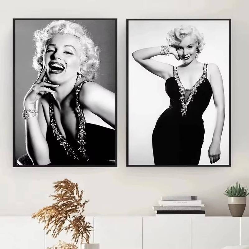 Marilyn Monroe ภาพขาวดำสำหรับพิมพ์บนผ้าใบ โปสเตอร์ผนังสำหรับห้องนั่งเล่น สร้างสรรค์งานศิลปะเพื่อตกแต่งบ้าน - รูปที่ 2