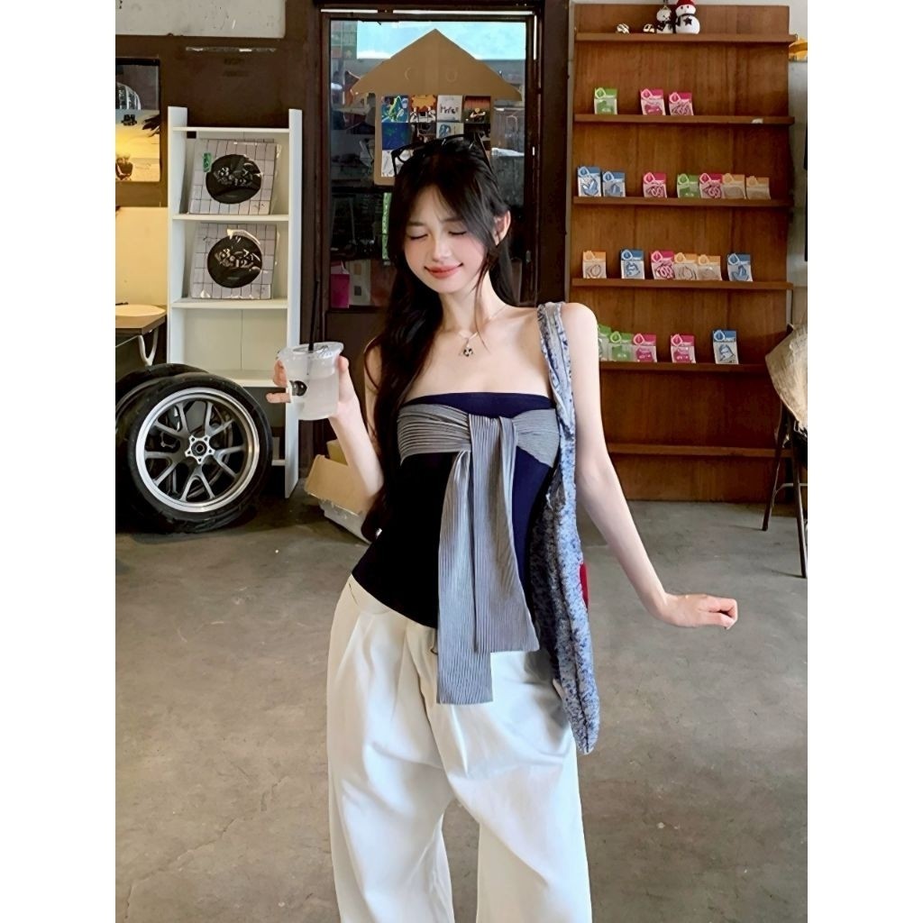 Firewire🔥พร้อมส่ง🔥 เกาะอก เสื้อเกาะอกสีทึบมินิมอล โบว์ผูกปรับระดับคลาสสิก ดีไซน์เรียบหรูใส่เซ็กซี่ด้ FY5561 - รูปที่ 6