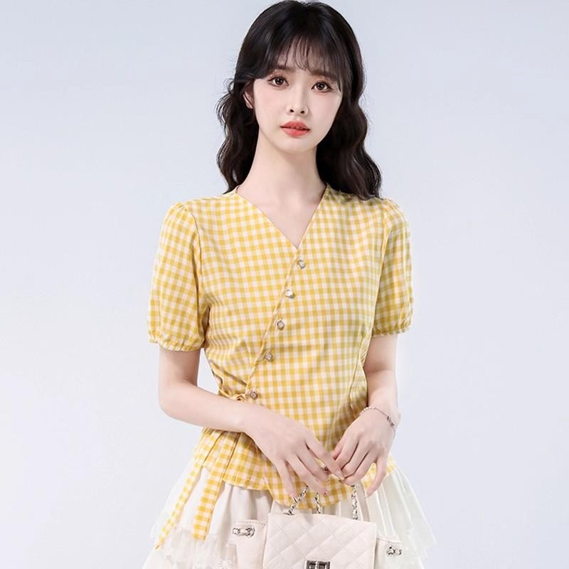เสื้อเชิ้ตแขนพองลายสก็อตหวานๆ สดใหม่ สำหรับผู้หญิง 2025 เสื้อเชิ้ตรัดรูปเข้ารูปฤดูร้อนใหม่99162 ราคา ถูกที่สุด ดีลบีเคเค แกลเลอรีภาพที่ 7
