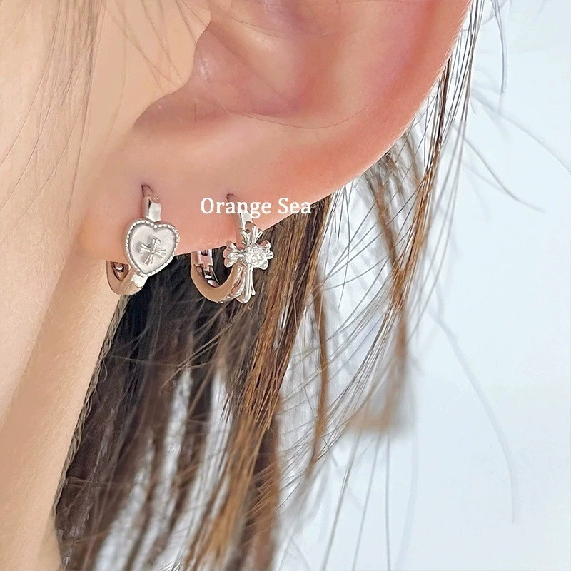 สุภาพสตรีความงามโลหะผสม Rhinestone Cross Heart Hoop ต่างหู