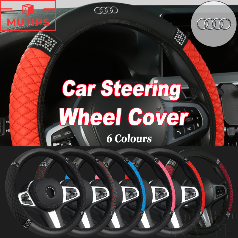 Audi พวงมาลัยรถยนต์ ปลอกพวงมาลัย หนัง PU ปลอกหุ้มพวงมาลัย เพชรฝังแฟชั่น ตกแต่งภายในรถยนต์ สำหรับ A3 