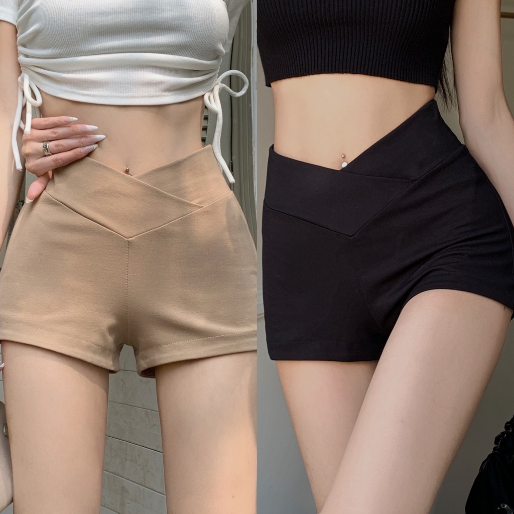 🌴Riley🌴กางเกงขาสั้น ผ้าใส่สบาย เข้ารูป สีพื้น เอวสูง🍁กางเกงขาสั้นผู้หญิง ส่งไวจากไทย ใส่สบาย สไตล์ลำ