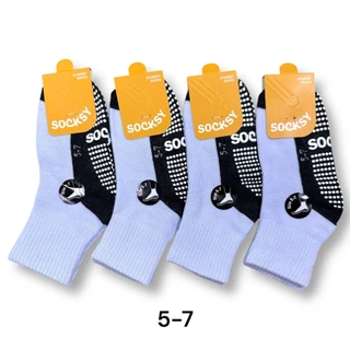 ถุงเท้า นักเรียน SOCKSY แบบกันลื่น สีขาว/เทา แพ็คละ 12คู่