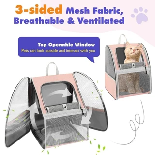 WIFLYZO กระเป๋าเป้สะพายหลัง Cat Carrier กระเป๋าถือแมวความจุขนาดใหญ่ Safety Breathable แบบพกพากันน้ํา Cat Transport Bag Cat