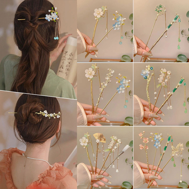 กิ๊บรูปดอกไม้และพู่มุกกิ๊บหัวบอล สำหรับผู้หญิงในสไตล์เกาหลี