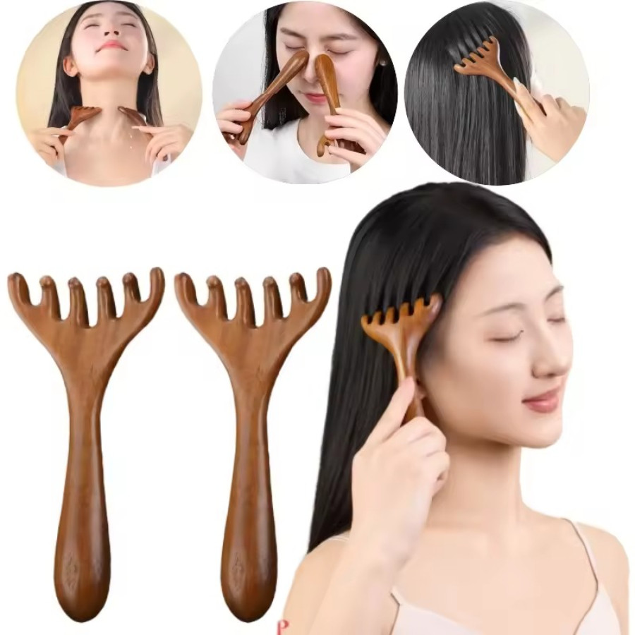 ไม้จันทน์นวดหวีผม Meridian หวีนวดหน้ายก Body Scraping Anti-static หนังศีรษะผ่อนคลายนวด Guasha Scrubber เครื่องมือ