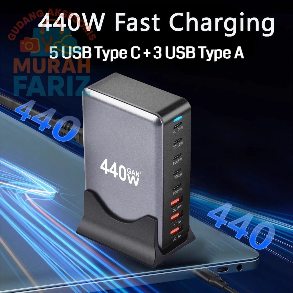 STONEGO Charger Station Fast Charging Multi Port USB Type C GaN3 440W - YFY-IQ46