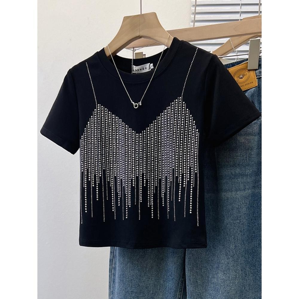 เสื้อยืดแขนสั้นทรงเข้ารูปรับลมร้อนสำหรับผู้หญิงในช่วงฤดูร้อน เสื้อชั้นในทรงตรงสุดเก๋สำหรับผู้หญิง