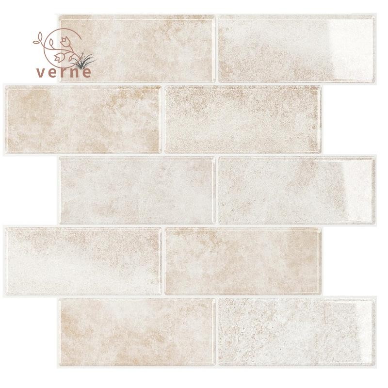 Beige Stone Subway Tile Wall Decals, 10 แผ่น, Peel and Stick Backsplash สําหรับห้องครัว Makeover