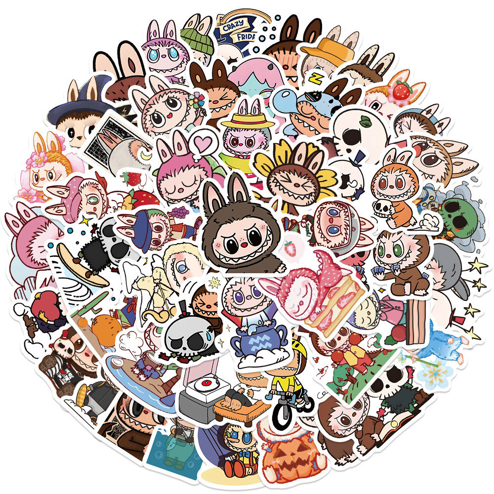 50 ชิ้น Labubu ตุ๊กตาการ์ตูนน่ารักสติ๊กเกอร์ PVC กันน้ํา
