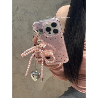 Huiwanju love bow จี้สําหรับ iPhone15ProMax สําหรับ iphone 14 เคสโทรศัพท์มือถือ 13 รวมทุกอย่างซิลิโคนระลอกน้ํา 12 สาว 11 ฤดูร้อน anti-drop เคสป้องกัน