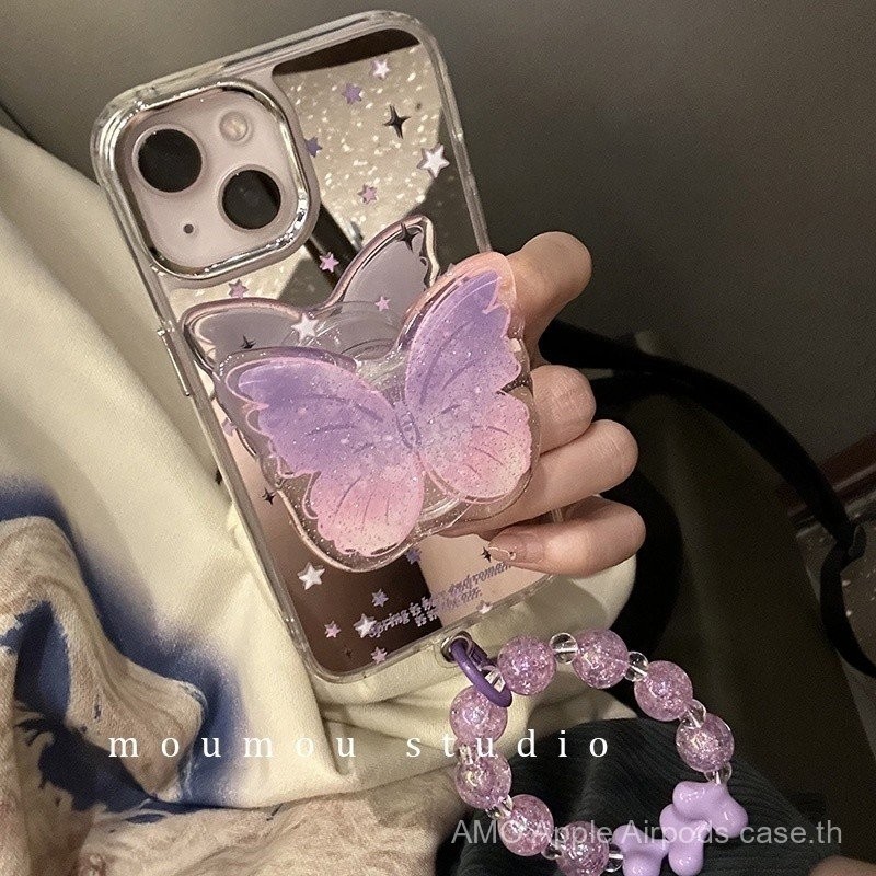 Huiwanju Moumou กระจกสตูดิโอผีเสื้อเหมาะสําหรับ Apple 14 iPhone 13 เคสโทรศัพท์ 12 promax สาว CFMY